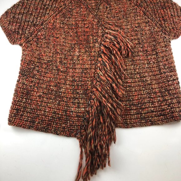 Chico's Katrina Boho Wool Blend Fringed Chunky Knit Open Front Cardigan Sweater - Picture 15 of 17